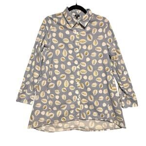 Shana Womens Tunic Lagenlook Art to Wear SIZE SMALL Button Up LEAF Print Fall